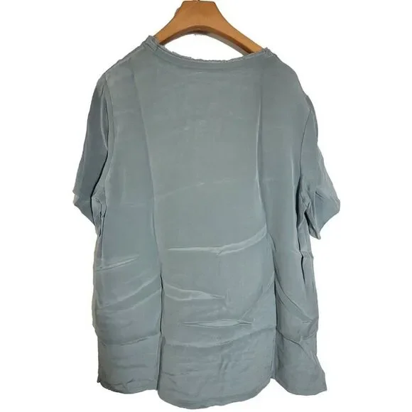 Women's 100% Silk Size M Short Sleeve Top Shirt Raw Collar Hem Design SBK115 - Picture 3 of 6